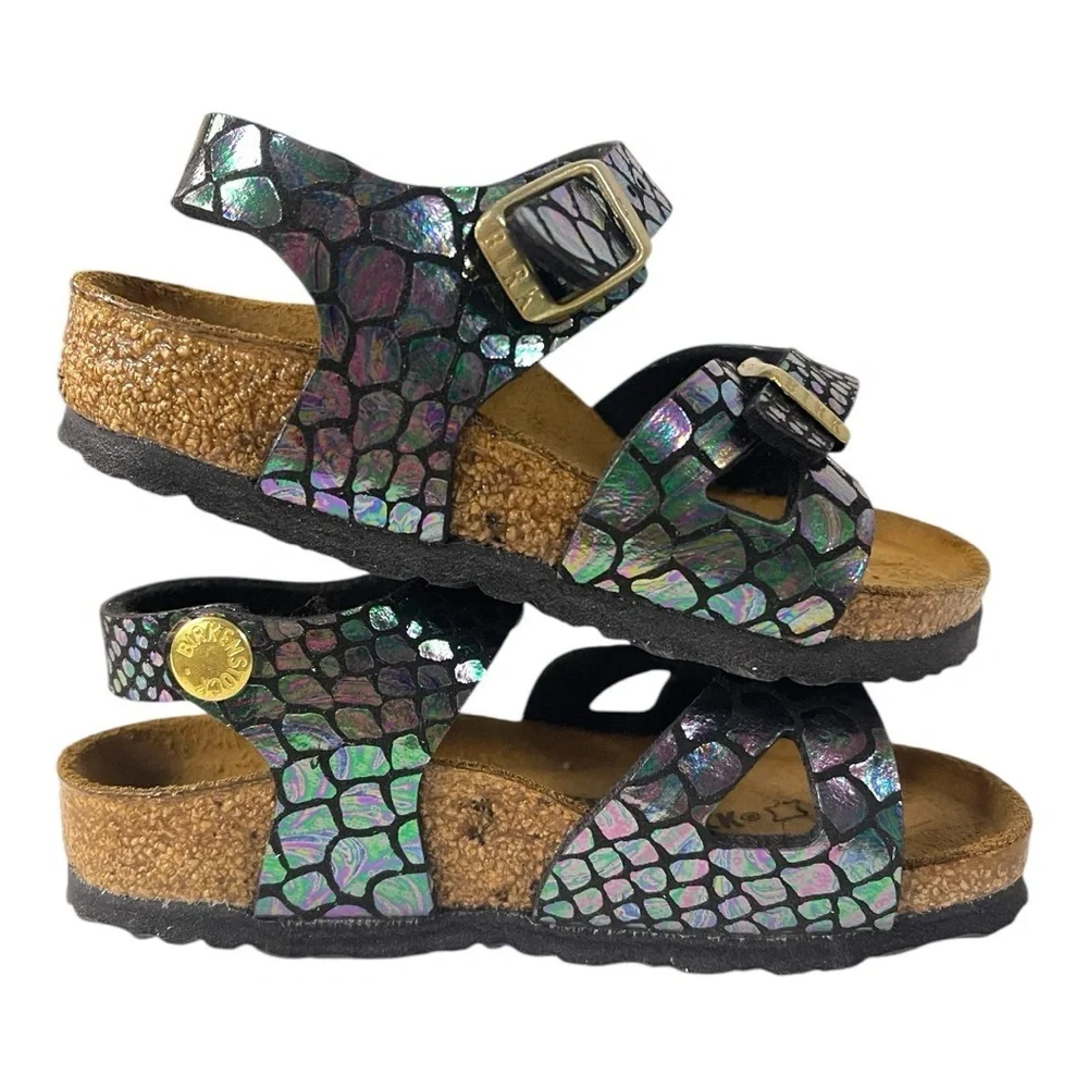 Birkenstock Rio Kids Sandals EU 24 US 6 Shiny Snake Black Multicolor Toddler